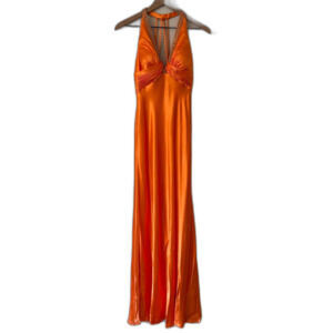 Y2K Faviana Couture Size 6 Orange Halter Full Length Gown Formal Prom Dress
